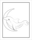 Coloring page with cute cartoon dolphin starfish corals and seaweeds sea and ocean. dolphin coloring page