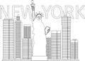 New York doodle Line art design, New York building doodle coloring design, New York coloring design