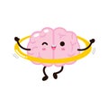 Cute funny human brain character playing hulahoop, Vector illustration kawaii icon design Isolated on white background