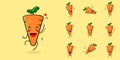 cute carrot character with smile and happy expression, jump, mouth open and sparkling eyes