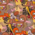 PrintSeamless pattern in cartoon style. Fox in the autumn forest. Royalty Free Stock Photo