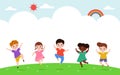 Cute kids Playing on the grass, Happy Children jumping and dancing on the park or playground Template for advertising brochure Royalty Free Stock Photo