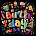 Happy Birthday Colorful Text. Hand lettering decorative. Royalty Free Stock Photo