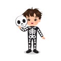 Cute boy wearing Halloween skeleton costume Royalty Free Stock Photo