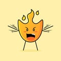 cute fire cartoon with angry expression. mouth open and hands shaking