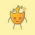cute fire cartoon with angry expression.orange and yellow. stand and stare Royalty Free Stock Photo