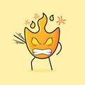 cute fire cartoon with very angry expression.hand shaking, eyes bulging and teeth grinning