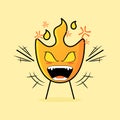 cute fire cartoon with very angry expression. hands shaking, mouth open and eyes bulging