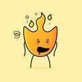 cute fire cartoon with drunk expression. element, simple and cartoon style