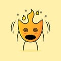 cute fire cartoon with dizzy expression. mouth open and eyes roll