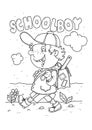 Colouring page with walking schoolboy with satchel