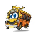 Cute smiling hurrying yellow school bus