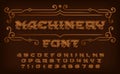 Machinery alphabet font. Steampunk rivet 3d letters and numbers. Royalty Free Stock Photo