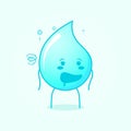 cute water cartoon with drunk expression and mouth open. blue and white. element, simple and cartoon style