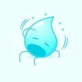 cute water cartoon with dizzy expression, mouth open, sit down and one hand on head Royalty Free Stock Photo