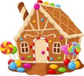 Cartoon gingerbread house on white background