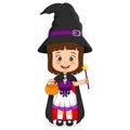 Cartoon little girl wearing halloween witch costume Royalty Free Stock Photo