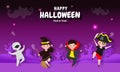 Happy Halloween trick or treat paper cut style kids costume fun party celebration invitation banner template, poster background Royalty Free Stock Photo