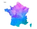 Colorful Watercolor Map design of Country France isolated on white background - vector Royalty Free Stock Photo