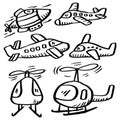Set of cute Hand Drawn Kids Doodle Airplane