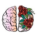 Human Brain with rose flowers decoration.