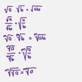 Math formula. Characteristics of the root form written by hand. High level math.