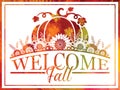 Festive welcome fall banner with sunflowers and a pumpkin Royalty Free Stock Photo
