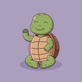 Cute Turtle Cartoon Sitting Waving Hand. Turtle Icon Concept. Flat Cartoon Style. Suitable for Web Landing Page, Banner, Flyer, St