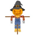 Scary halloween scarecrow pumpkin cartoon