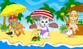 illustration of a collection of cats playing on the beach