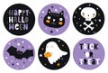 Halloween Party Stickers with Cat, Bat, Ghost and Skull.