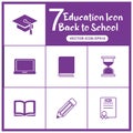 7 Education set Icons. Back to school icon set. With a purple orientation that focuses on education