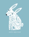 Print. New Year`s poster with a hare. Rabbit in floral patterns. Symbol of 2023. Chinese calendar. Royalty Free Stock Photo