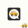 Simple and unique small mini taxi car with talk sign image graphic icon logo design abstract Royalty Free Stock Photo