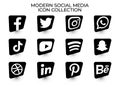 Modern Social Media Black Icon 3D look Collection set