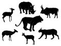 collection of African animals silhouette isolated on white background