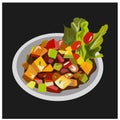 illustration vector mixed fruit salad put on a plate black background
