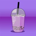 cold drink Boba Taro flavor with a combination of chewy boba jelly I vector Drinking Taro