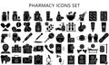 Pharmacy and medicine glyph icons set Royalty Free Stock Photo