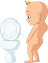 Cute baby boy cartoon peeing in the toilet