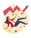 Businesswoman Falling Down from Broken Graph