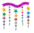 Colorful illustrtion of New Years Banner for 2023 and Dangling Stars