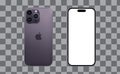Apple iphone 14 pro max mockup deep purple color on transparent background