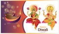 Vector design of Goddess Lakshmi and Lord Ganesha for Happy Diwali prayer festival of India in Indian art style Royalty Free Stock Photo