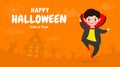 Happy Halloween trick or treat flat style dracula and fun party celebration invitation banner template, poster background Vector Royalty Free Stock Photo