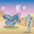 Astronaut Landing on An Alien Planet Vector Illustration