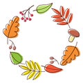 Cartoon autumn falling leaves wreath. Round circle pretty frame. Royalty Free Stock Photo