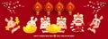Happy Chinese new year 2023 greeting card with group cute rabbit and chinese gold ingots , gong xi fa cai, year of the rabbit Royalty Free Stock Photo