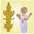 vector illustration Brahmin-Hindu deity Shiva, Goddess Lakshmi on yellow background