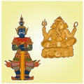 vector illustration Brahmin-Hindu god Ganesha, Thao Wessuwan on a yellow background.